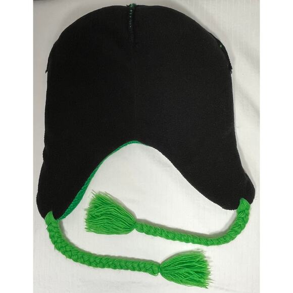 Green Frog Themed Braided Tassel Soft Lined Chunky Knit Beanie Adult One Size - Picture 4 of 5